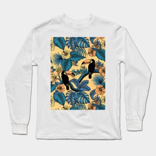 Toucan garden in blue and yellow Long Sleeve T-Shirt